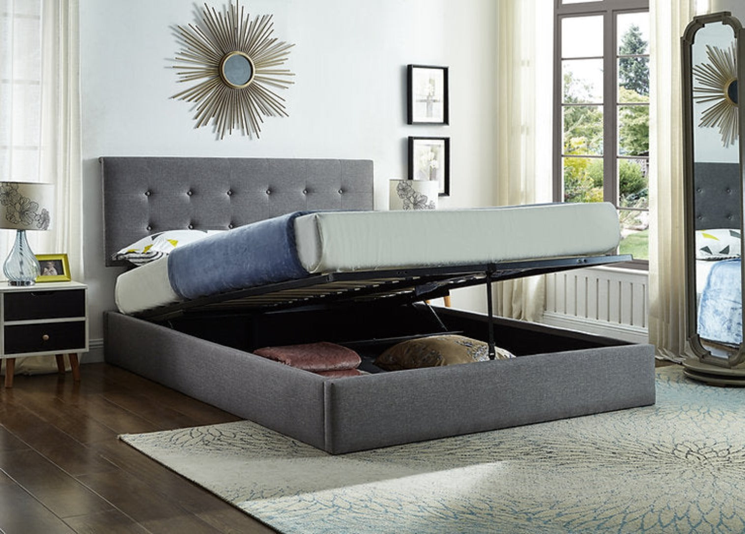 Grey Fabric Storage Bed 5445