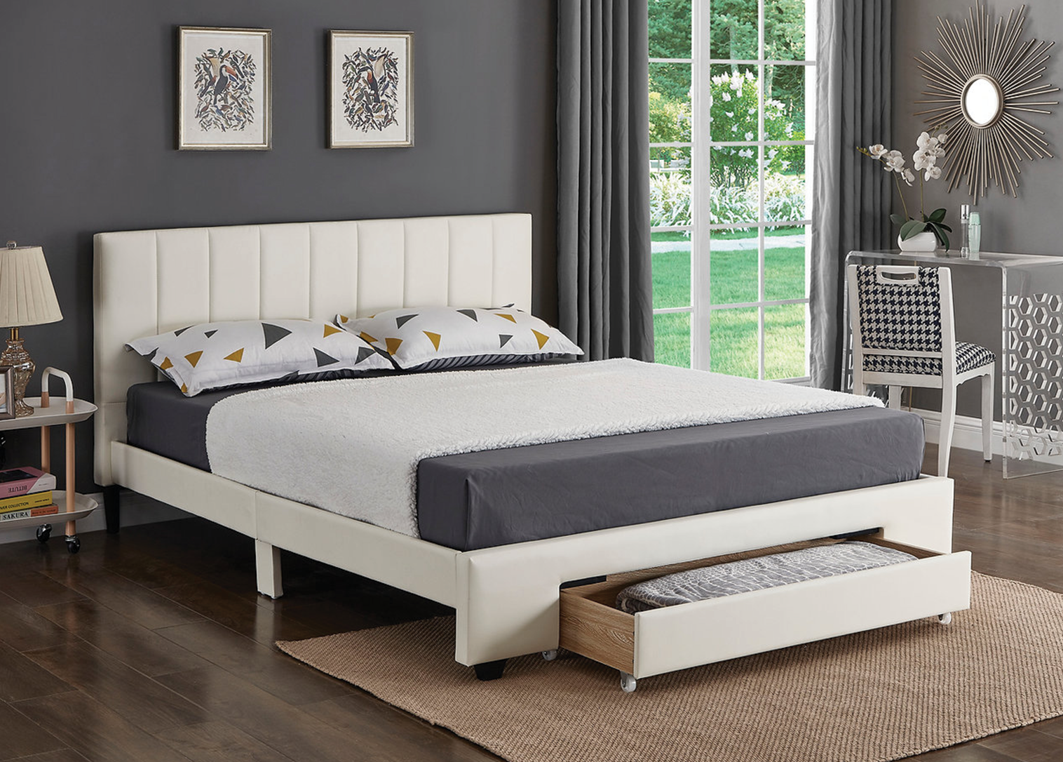 White Faux Leather Storage Bed 5482