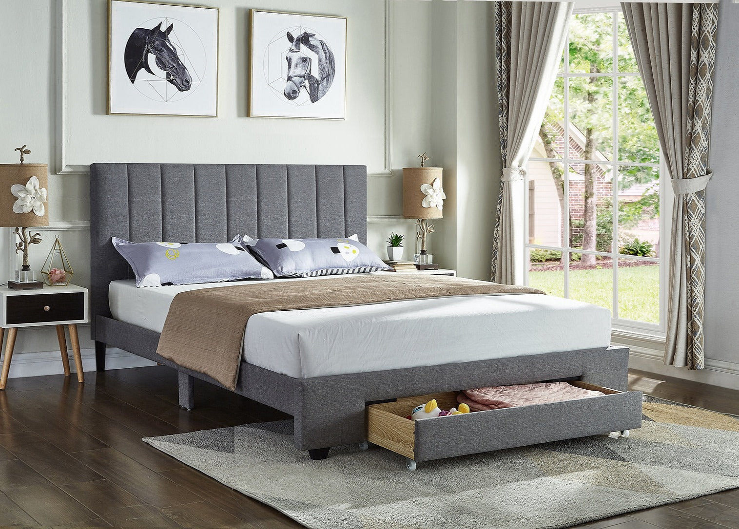 Grey Fabric Storage Bed 5483