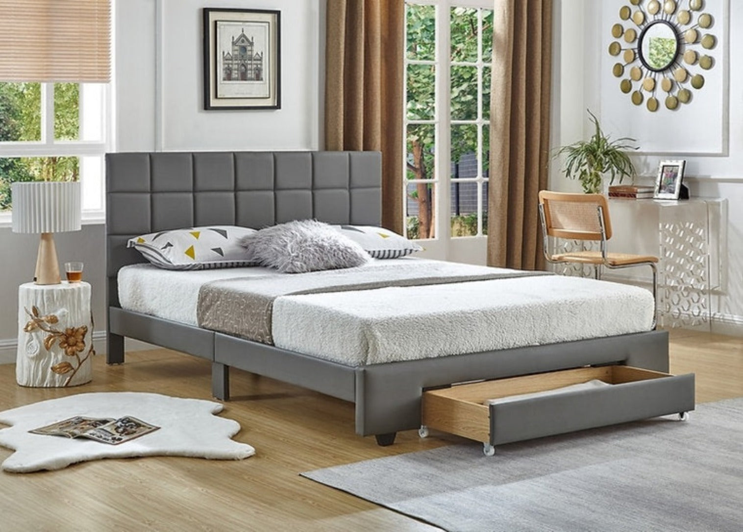 Grey Faux Leather Storage Bed 5491