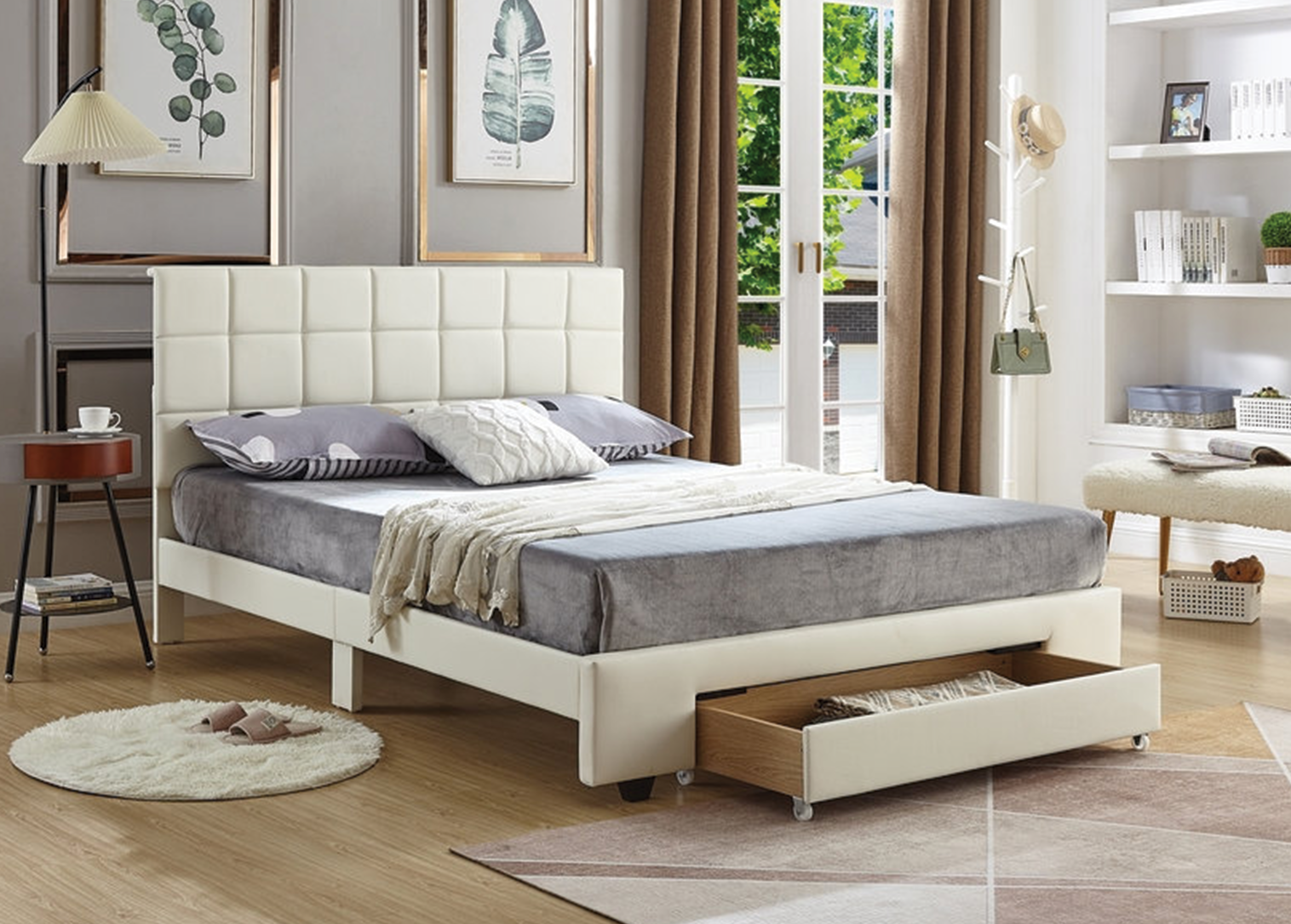 White Faux Leather Storage Bed 5492