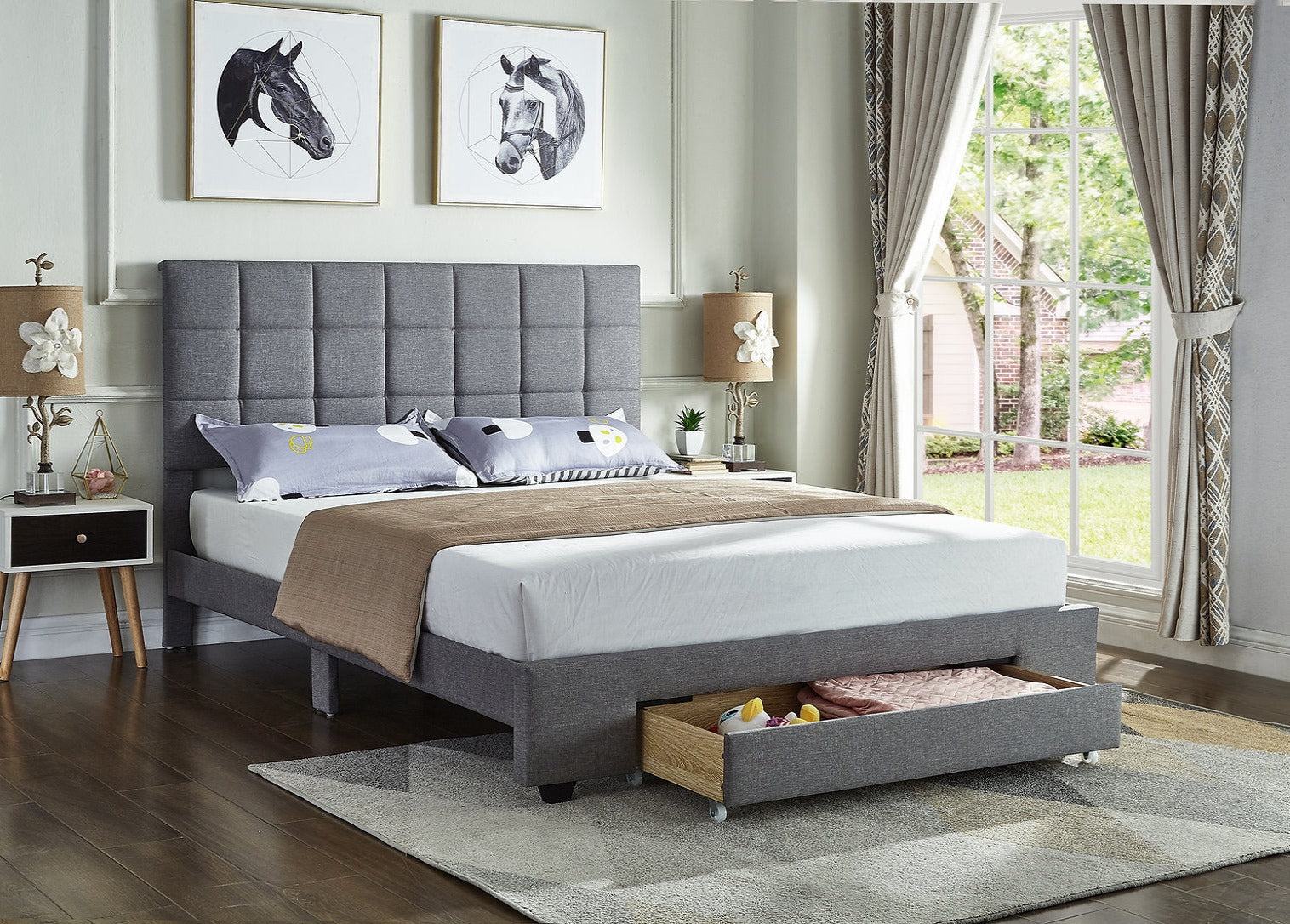 Grey Fabric Storage Bed 5493